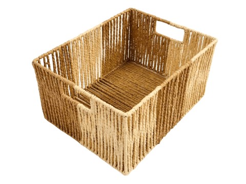 Handcrafted Rectangular Paper Cord Basket with Cut-Out Handles